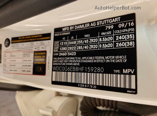 WDC0G6EB8HF159280 2017 MERCEDES-BENZ GLC-CLASS Белый Вид наклейки с VIN-кодом