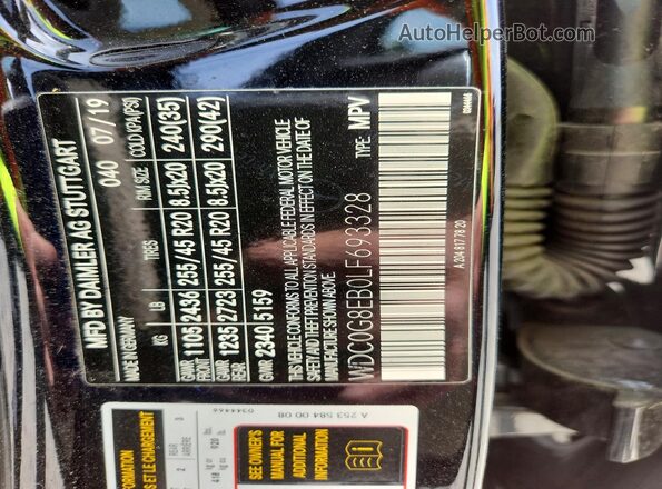 WDC0G8EB0LF693328 2020 MERCEDES-BENZ GLC-CLASS Black VIN sticker view