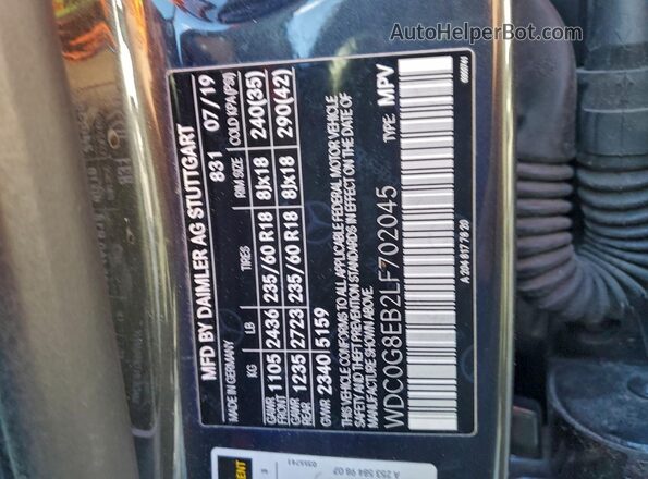 WDC0G8EB2LF702045 2020 MERCEDES-BENZ GLC-CLASS Gray Vista de la etiqueta del VIN