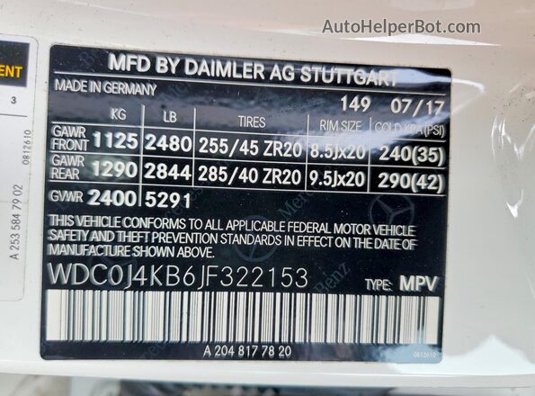 WDC0J4KB6JF322153 2018 MERCEDES-BENZ GLC-CLASS White Widok naklejki z numerem VIN
