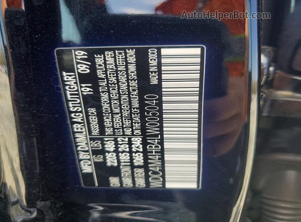WDC4M4HB4LW005040 2020 MERCEDES-BENZ GLB-CLASS Черный Вид наклейки с VIN-кодом