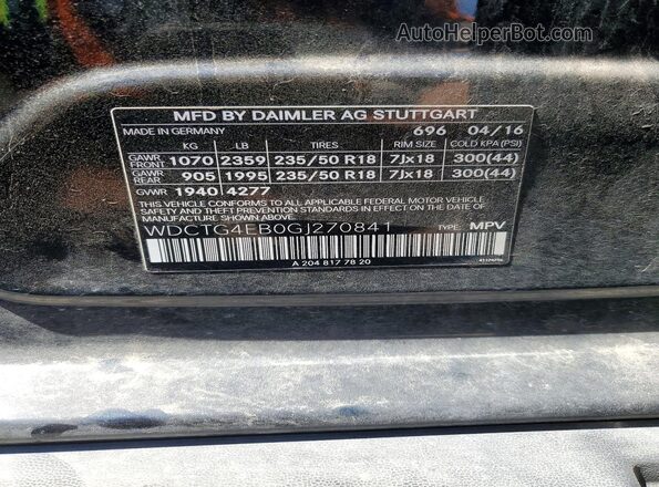 WDCTG4EB0GJ270841 2016 MERCEDES-BENZ GLA Черный Вид наклейки с VIN-кодом