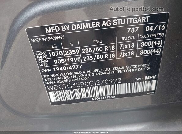 WDCTG4EB0GJ270922 2016 MERCEDES-BENZ GLA 250 Gray Engine compartment view