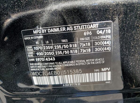 WDCTG4EB0JJ515385 2018 MERCEDES-BENZ GLA Black Սալոնի 360 աստիճան տեսք