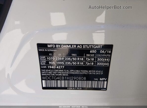 WDCTG4EB1HJ290808 2017 MERCEDES-BENZ GLA 250 Белый Вид подкапотного пространства