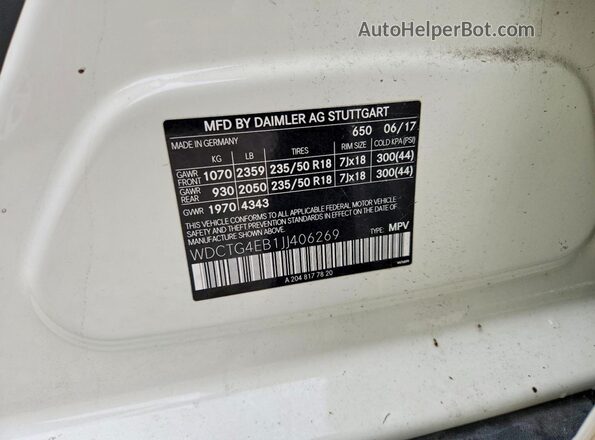 WDCTG4EB1JJ406269 2018 MERCEDES-BENZ GLA White Շարժիչի բաժամունքի տեսք