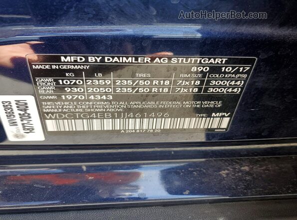 WDCTG4EB1JJ461496 2018 MERCEDES-BENZ GLA Синий Вид подкапотного пространства