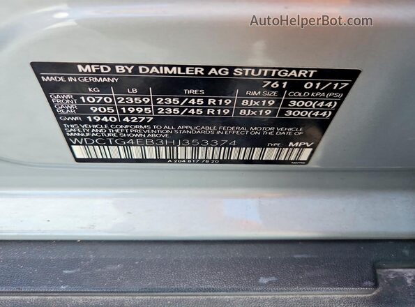 WDCTG4EB3HJ353374 2017 MERCEDES-BENZ GLA Silver ძრავის განყოფილების ხედი