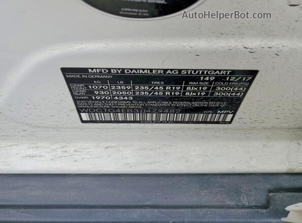 WDCTG4EB3JJ479482 2018 MERCEDES-BENZ GLA White Widok naklejki z numerem VIN