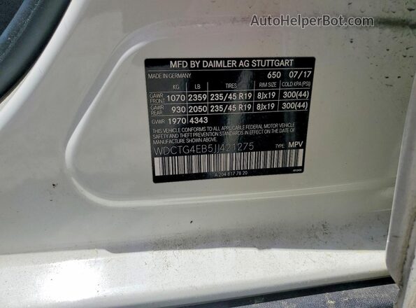WDCTG4EB5JJ421275 2018 MERCEDES-BENZ GLA White Widok komory silnika
