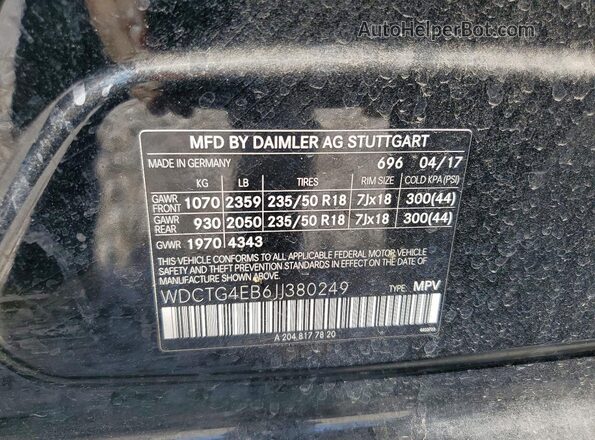 WDCTG4EB6JJ380249 2018 MERCEDES-BENZ GLA Black Widok komory silnika