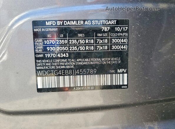 WDCTG4EB8JJ455789 2018 MERCEDES-BENZ GLA Gray Vista del compartimento del motor