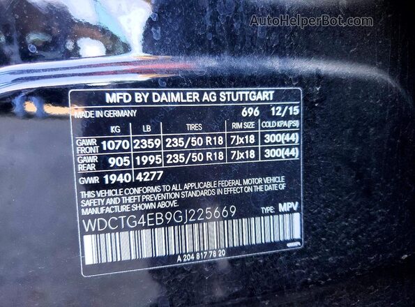 WDCTG4EB9GJ225669 2016 MERCEDES-BENZ GLA Black Engine compartment view