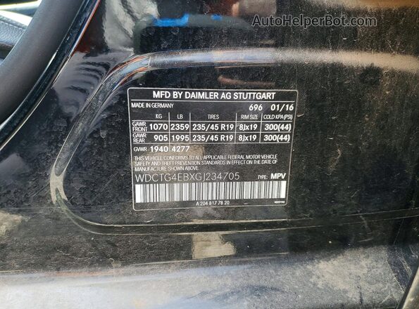 WDCTG4EBXGJ234705 2016 MERCEDES-BENZ GLA Black Vista de la etiqueta del VIN