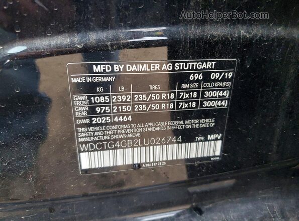 WDCTG4GB2LU026744 2020 MERCEDES-BENZ GLA Black Շարժիչի բաժամունքի տեսք