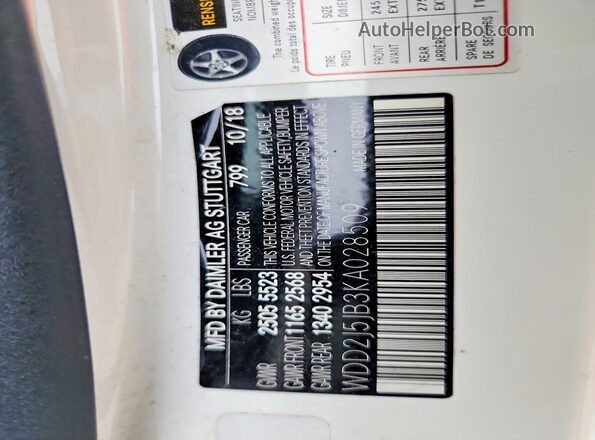 WDD2J5JB3KA028509 2019 MERCEDES-BENZ CLS-CLASS White Вид підкапотного простору