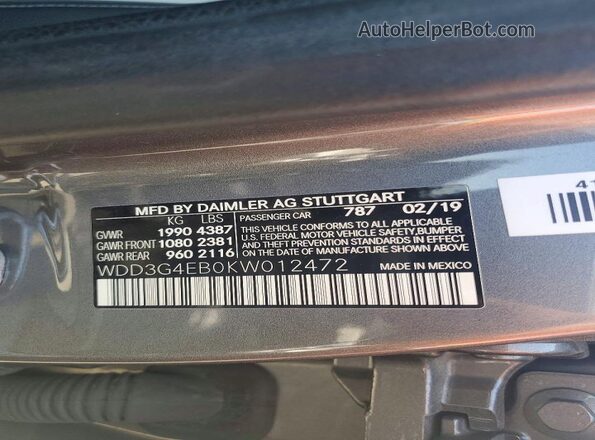 WDD3G4EB0KW012472 2019 MERCEDES-BENZ A Silver ძრავის განყოფილების ხედი