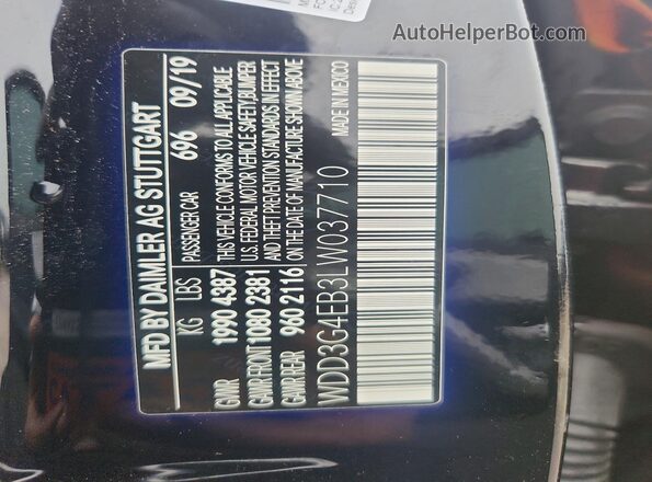 WDD3G4EB3LW037710 2020 MERCEDES-BENZ A Black Vista de la etiqueta del VIN