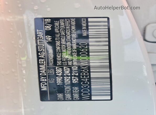 WDD3G4EB6KW000620 2019 MERCEDES-BENZ A White VIN sticker view