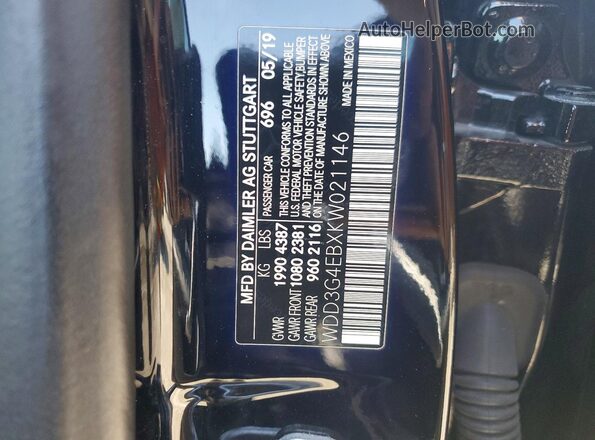 WDD3G4EBXKW021146 2019 MERCEDES-BENZ A Черный Вид наклейки с VIN-кодом