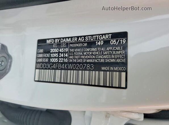 WDD3G4FB4KW020783 2019 MERCEDES-BENZ A White Widok komory silnika
