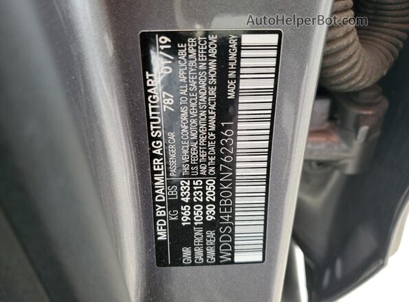 WDDSJ4EB0KN762361 2019 MERCEDES-BENZ CLA-CLASS Gray Engine compartment view