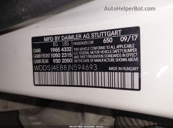 WDDSJ4EB8JN594693 2018 MERCEDES-BENZ CLA 250 White ძრავის განყოფილების ხედი