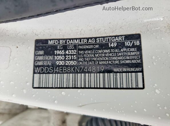 WDDSJ4EB8KN744819 2019 MERCEDES-BENZ CLA-CLASS White Widok komory silnika