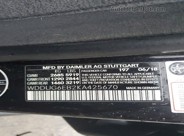 WDDUG6EB2KA425670 2019 MERCEDES-BENZ S Black Vista del compartimento del motor