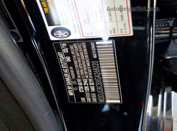 WDDUG8CBXGA268220 2016 MERCEDES-BENZ S Black Vista de la etiqueta del VIN