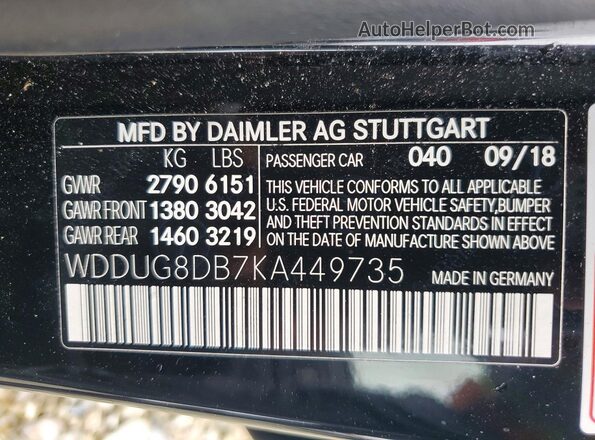 WDDUG8DB7KA449735 2019 MERCEDES-BENZ S Черный Вид наклейки с VIN-кодом