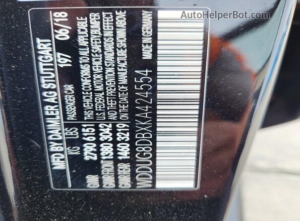 WDDUG8DBXKA424554 2019 MERCEDES-BENZ S Черный Вид наклейки с VIN-кодом