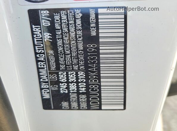 WDDUG8JB9KA433198 2019 MERCEDES-BENZ S White Widok komory silnika