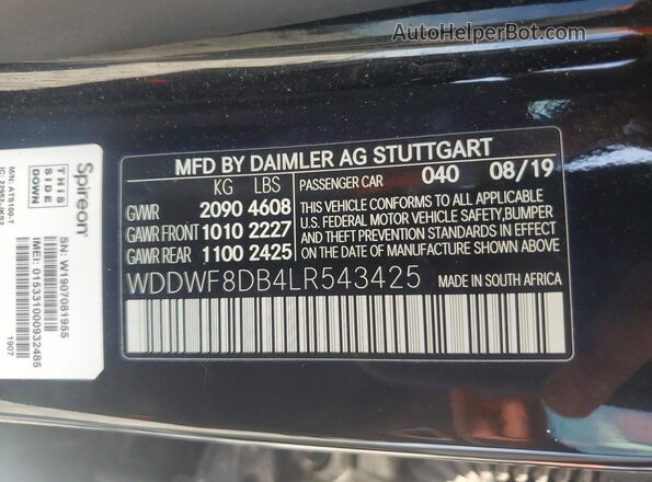WDDWF8DB4LR543425 2020 MERCEDES-BENZ C Черный Вид наклейки с VIN-кодом