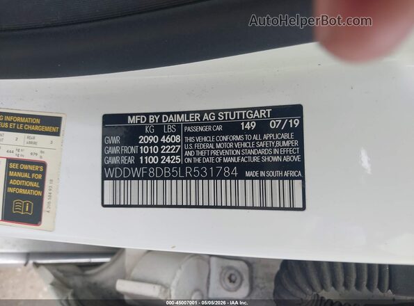 WDDWF8DB5LR531784 2020 MERCEDES-BENZ C-CLASS White Շարժիչի բաժամունքի տեսք