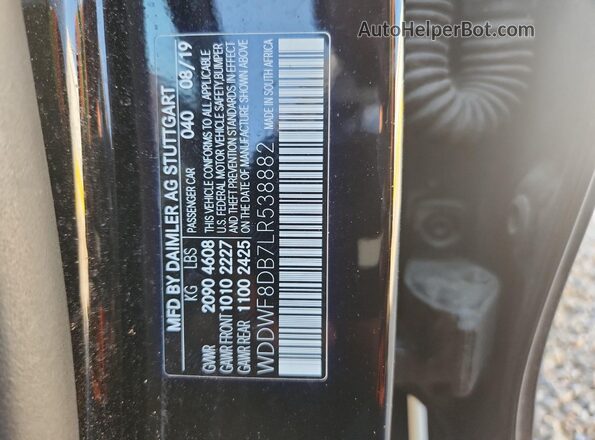 WDDWF8DB7LR538882 2020 MERCEDES-BENZ C Черный Вид наклейки с VIN-кодом