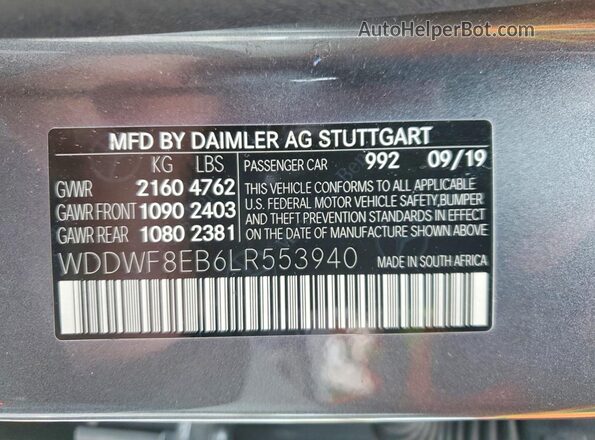 WDDWF8EB6LR553940 2020 MERCEDES-BENZ C Gray ძრავის განყოფილების ხედი