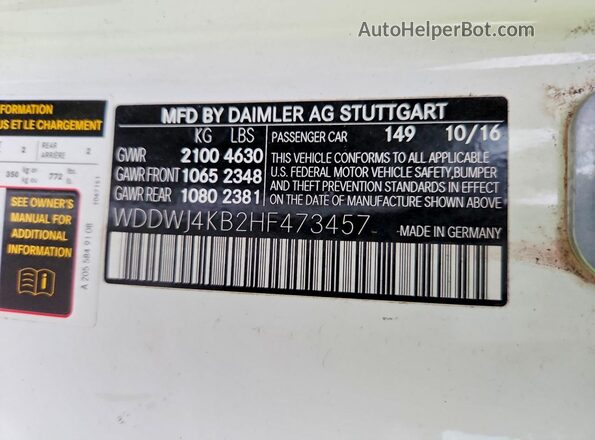 WDDWJ4KB2HF473457 2017 MERCEDES-BENZ C White ძრავის განყოფილების ხედი