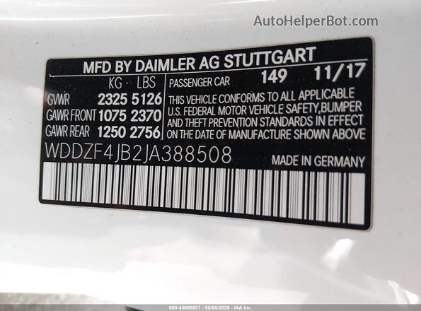 WDDZF4JB2JA388508 2018 MERCEDES-BENZ E-CLASS Белый Вид подкапотного пространства