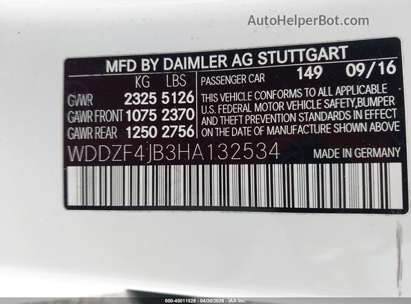 WDDZF4JB3HA132534 2017 MERCEDES-BENZ E-CLASS Белый Вид подкапотного пространства