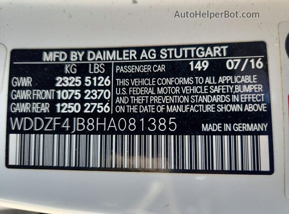 WDDZF4JB8HA081385 2017 MERCEDES-BENZ E Белый Вид подкапотного пространства