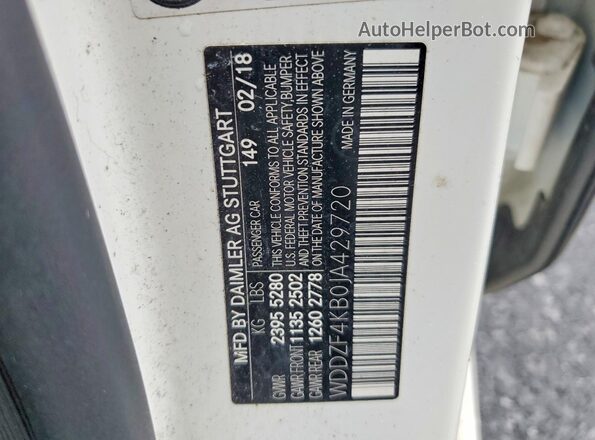 WDDZF4KB0JA429720 2018 MERCEDES-BENZ E Белый Вид подкапотного пространства
