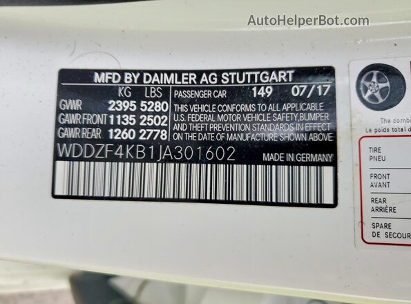 WDDZF4KB1JA301602 2018 MERCEDES-BENZ E White Widok komory silnika