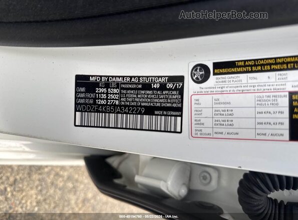 WDDZF4KB5JA342279 2018 MERCEDES-BENZ E White Widok komory silnika