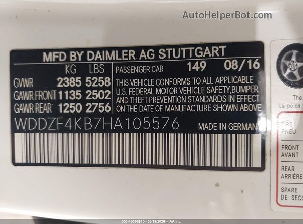 WDDZF4KB7HA105576 2017 MERCEDES-BENZ E-CLASS Белый Вид подкапотного пространства