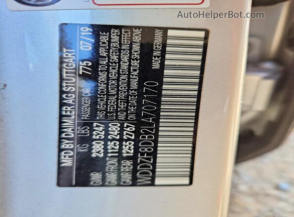 WDDZF8DB2LA707170 2020 MERCEDES-BENZ E Silver Vista de la etiqueta del VIN
