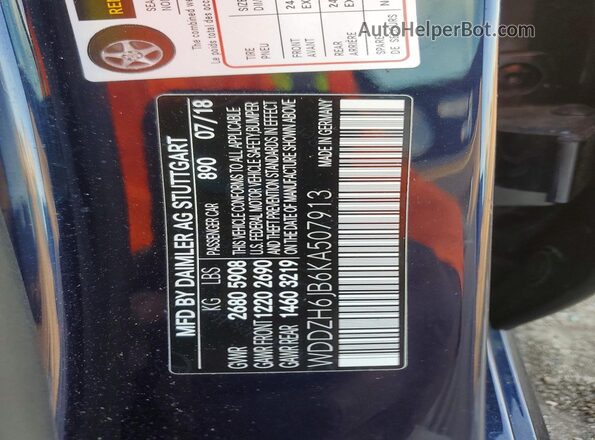 WDDZH6JB6KA507913 2019 MERCEDES-BENZ E Синий Вид наклейки с VIN-кодом