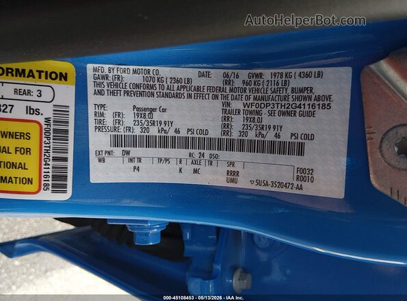 WF0DP3TH2G4116185 2016 FORD FOCUS RS Blue Engine compartment view