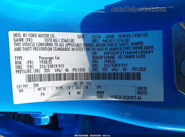 WF0DP3TH4H4120241 2017 FORD FOCUS RS Синий Вид подкапотного пространства