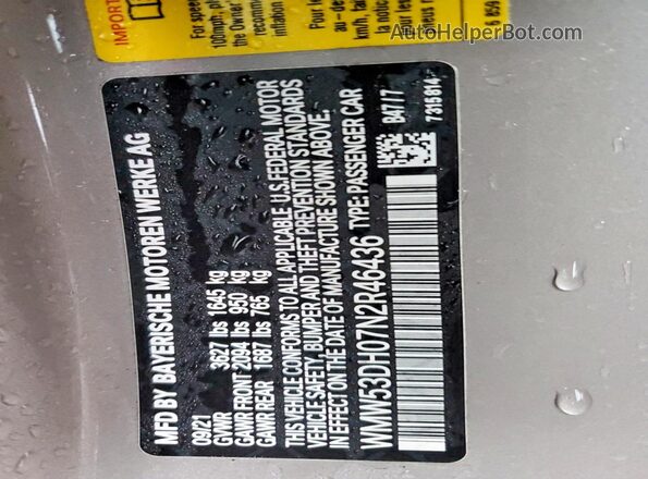 WMW53DH07N2R46436 2022 MINI COOPER Silver Vista del compartimento del motor